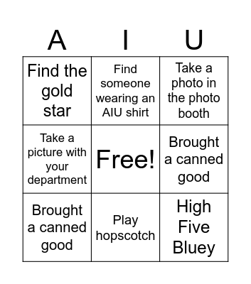 AIU Back to School Celebration Bingo Card