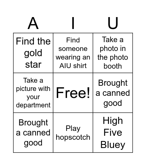 AIU Back to School Celebration Bingo Card