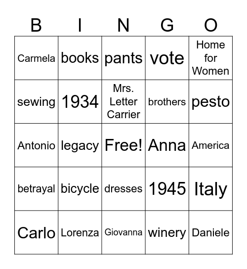 The Letter Carrier Bingo Card