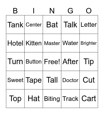 "T" Bingo Card