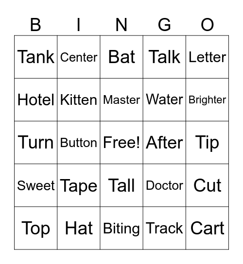 "T" Bingo Card