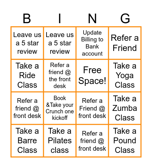 Crunch Fitchburg 3 Months Free Bingo Card