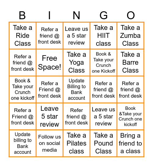 Crunch Fitchburg 3 Months Free Bingo Card
