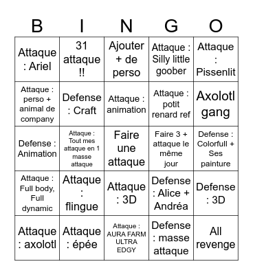 Art fight Bingo Card