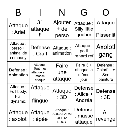 Art fight Bingo Card