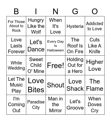 28MB 80s Hits Round 2 Bingo Card