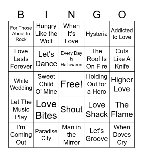28MB 80s Hits Round 2 Bingo Card