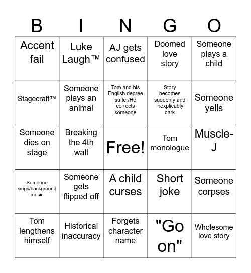 SFTH Full Improv Play Bingo Card