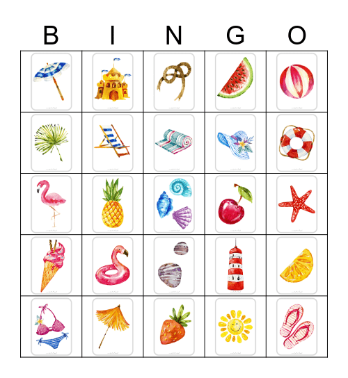 Beach Bingo Card