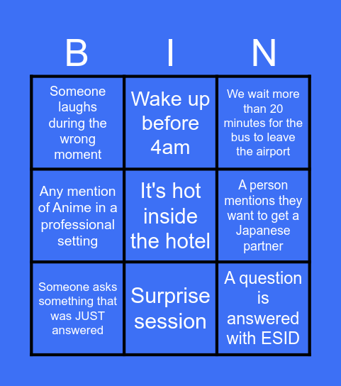 Orientation 2025 edition Bingo Card