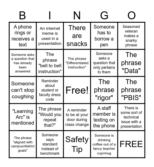 Professional Development Bingo Card