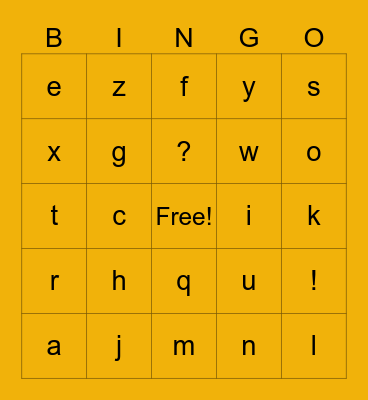 Alphabet Bingo Card
