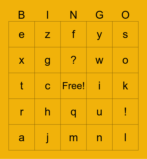 Alphabet Bingo Card