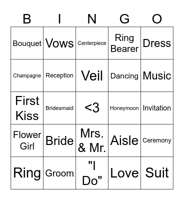 Bridal Bingo Card