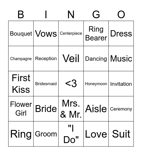 Bridal Bingo Card