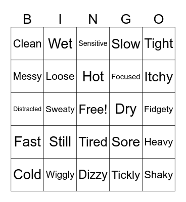 My Body Feels: Bingo Card