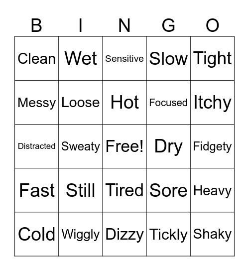My Body Feels: Bingo Card