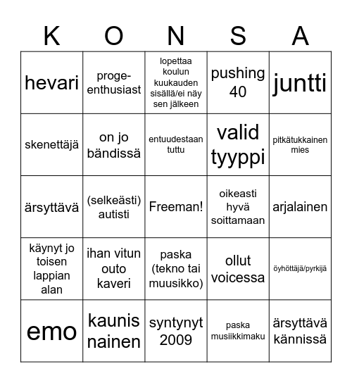 Konsa bingo Card