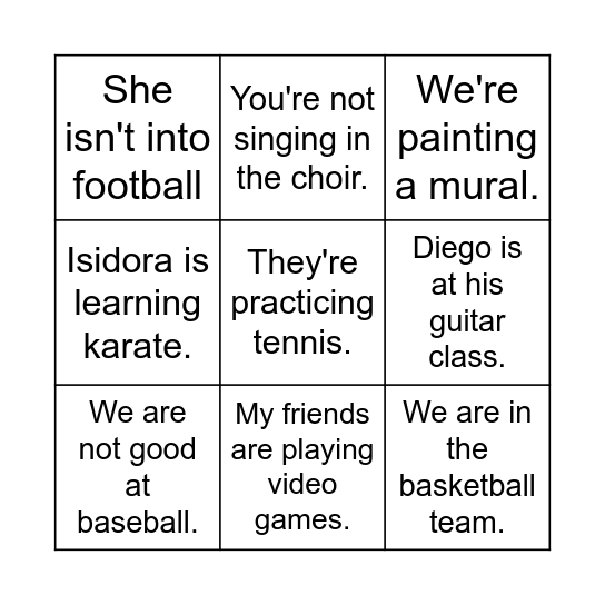 Verb to be BINGO Card