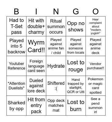 YCS Bingo!! Bingo Card