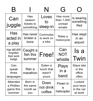 Find a Co-Worker Who..... Bingo Card