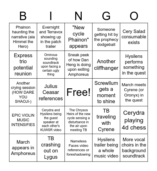 3.5 Patch Bingo Card