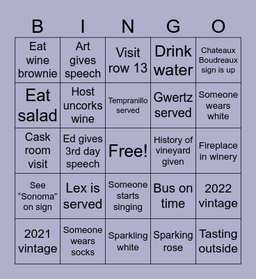 Wine bingo day 2 Bingo Card
