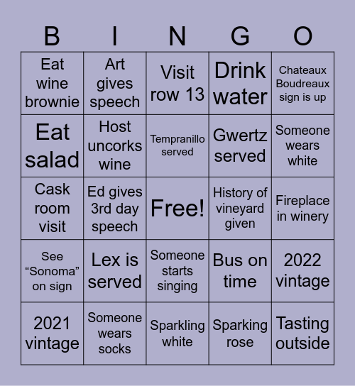 Wine bingo day 2 Bingo Card