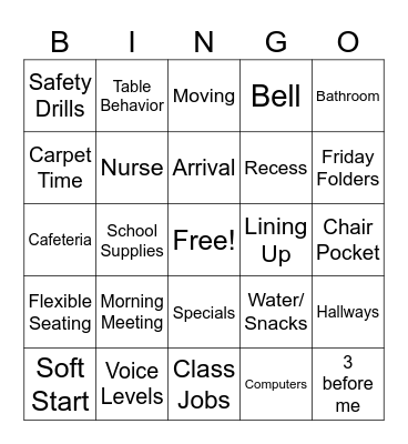 Procedure & Routines Bingo Card