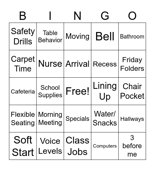 Procedure & Routines Bingo Card