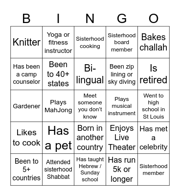 Sisterhood Scoop Bingo Card