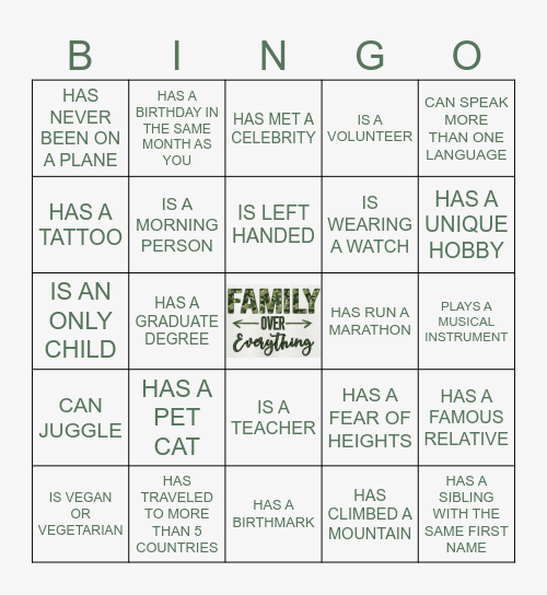 ARTIS - POPE FAMILY REUNION Bingo Card