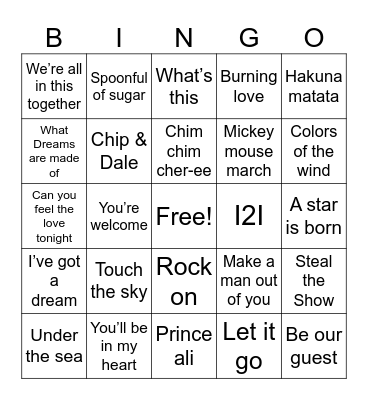 Disney Bingo Card