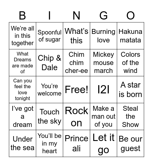 Disney Bingo Card
