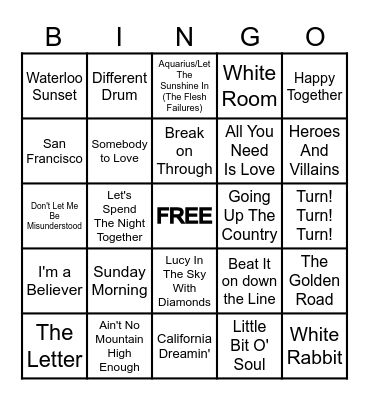 SUMMER OF LOVE Bingo Card