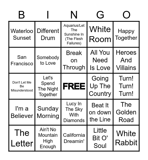 SUMMER OF LOVE Bingo Card