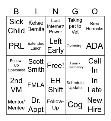 Notification Line Bingo Card