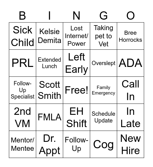 Notification Line Bingo Card