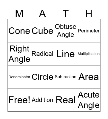 Math Words Bingo Card