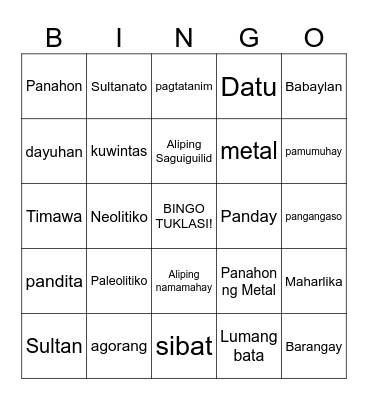 BINGO-TUKLASIN Bingo Card