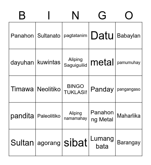 BINGO-TUKLASIN Bingo Card