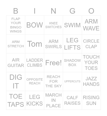 Exercise Bingo Card