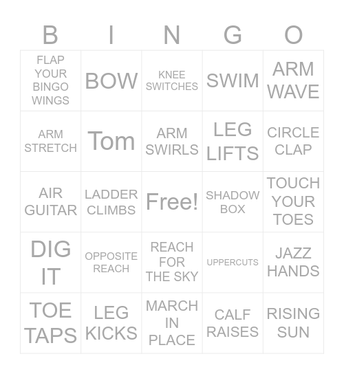 Exercise Bingo Card