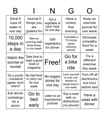 August Wellness Bingo Card