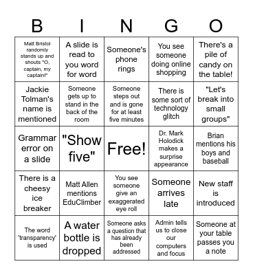 Professional Development Bingo Card