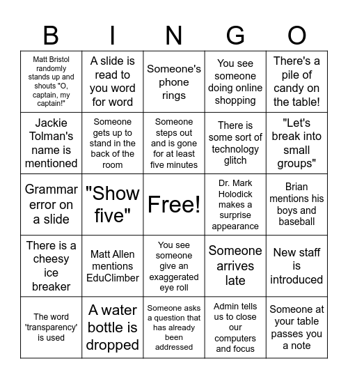 Professional Development Bingo Card