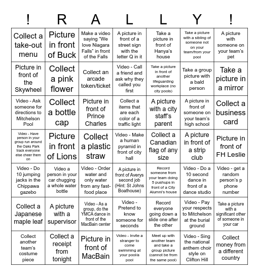 Car Rally 2025 Bingo Card