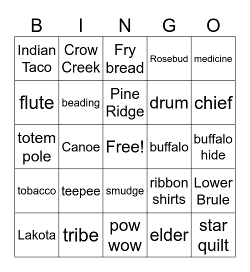 Native American Bingo Card