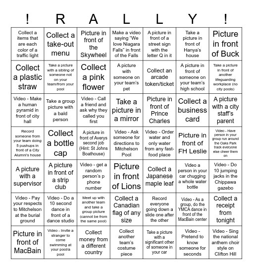 Car Rally 2025 Bingo Card