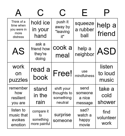 DBT- ACCEPTS SKILL Bingo Card